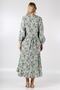 Italian Light Green V-Neck Long Sleeve Floral Ruffled Hem Woven Dress - 7