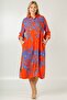 Italian Orange Shirt Collar 3/4 Sleeve Buttoned Woven Dress - 3
