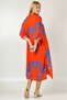 Italian Orange Shirt Collar 3/4 Sleeve Buttoned Woven Dress - 7