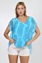 Italian Light Turquoise V-Neck Sleeveless Batik Chiffon Knitted Blouse - 3