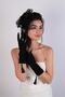 Black Tassel Detailed Long Costume Handpiece and Polka Dot Bridal Cap Set - 5