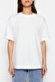 Ekru %100 Kalın Pamuklu Sırt Baskılı Relaxed/Geniş Rahat Kesim Örme T-Shirt TWOSS23TS00374 - 4