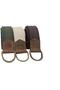 Unisex Triple Leather Detailed Green Beige Cream Brown Woven Tactical Canvas Sport Cloth Belt with Double D Rings