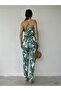 Women's Green Woven Viscose Fabric Elastic Waist Patterned Strap Jumpsuit - 5