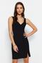 Black Fitted V-Neck Slit Detailed Mini Woven Dress TWOSS23EL02036 - 3