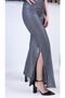 Black Glitter Slit Flare Leg Trousers, Lined Evening Dress - 3