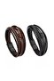 Black Brown 2-Piece Genuine Leather Bracelet Set