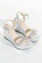 Women's Silver Wedge Heeled Stone Sandals - 2