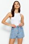 Mavi Taşlı Yüksek Bel Mini Denim Şort TWOSS23SR00191 - 3