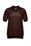Kahverengi Relaxed Pamuklu Kısa Kol Polo Yaka Ajurlu Triko T-shirt TMNSS23PO00024 - 6