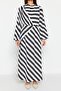Black Striped Degaje Collar Woven Dress TCTSS23EB00279 - 4