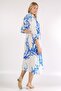Italian White Blue Shirt Collar 3/4 Sleeve Buttoned Woven Dress - 2