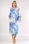 Italian White Blue Shirt Collar 3/4 Sleeve Buttoned Woven Dress - 3