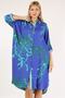 Italian Blue Shirt Collar 3/4 Sleeve Patterned Button Pocket Woven Dress