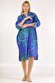 Italian Blue Shirt Collar 3/4 Sleeve Patterned Button Pocket Woven Dress - 4