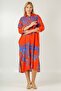 Italian Orange Shirt Collar 3/4 Sleeve Buttoned Woven Dress