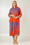 Italian Orange Shirt Collar 3/4 Sleeve Buttoned Woven Dress - 5