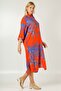 Italian Orange Shirt Collar 3/4 Sleeve Buttoned Woven Dress - 6