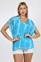 Italian Light Turquoise V-Neck Sleeveless Batik Chiffon Knitted Blouse