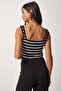 Women's Black Striped Crop Knitwear Blouse YY00138 - 5