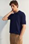Lacivert Relaxed Kısa Kol Triko Polo Yaka T-shirt TMNSS23PO00025 - 2