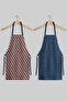Ays Home Navy Blue Orange Checkered Kitchen Apron Set of 2 - 2