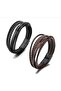 Black Brown 2-Piece Genuine Leather Bracelet Set - 2