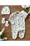 Organic 3-Piece Newborn Hospital Release Set with Gloves and Hat and Booties Baby Rompers Set Cactus - 2
