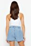 Mavi Taşlı Yüksek Bel Mini Denim Şort TWOSS23SR00191 - 5