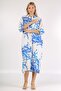 Italian White Blue Shirt Collar 3/4 Sleeve Buttoned Woven Dress - 6