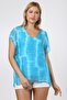 Italian Light Turquoise V-Neck Sleeveless Batik Chiffon Knitted Blouse - 5