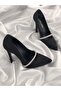 Black Satin Stone Belted Stiletto - 2