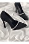 Black Satin Stone Belted Stiletto - 3