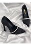 Black Satin Stone Belted Stiletto - 5