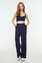 Lacivert Yüksek Bel Wide Leg/Geniş Paça Çizgili Dokuma Pantolon TWOSS22PL0100 - 2
