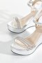 Women's Silver Wedge Heeled Stone Sandals - 3