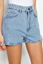 Mavi Taşlı Yüksek Bel Mini Denim Şort TWOSS23SR00191 - 4