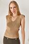 Women's Camel Shoulder and Skirt Detailed Front Back V Knitwear Blouse BLZ-19002207