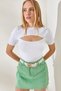 Women's White Kiss Detailed Crop Knitwear Blouse BLZ-19002243 - 3