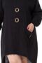 Large Size Buckle Detailed Sleeve Elastic Back Long Linen Black Tunic Dress - 4