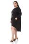 Large Size Buckle Detailed Sleeve Elastic Back Long Linen Black Tunic Dress - 5