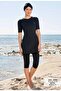 22801 Black Short Sleeve Semi Covered Swimsuit - 2