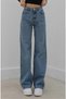 Jili 90's Blue Snow Wash Palazzo Jean Women's Wide Leg Colorfast Gathering Jeans - 4