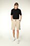 Men's Elastic Waist Pocket Detail Label Regular Fit Shorts Beige - 4
