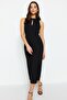 Siyah Cut Out Detaylı Bodycone/Vücuda Oturan Dik Yaka Örme Kalem Elbise TWOSS23EL02166