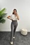 Ultra High Waist Crepe Fabric Lycra Palazzo Striped Trousers Gray - 4