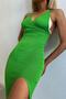 Women's Green Double Breasted Collar Slit Pareo 6575 - 6