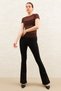 Women's Black-brown Spotted Collar Short Sleeve Baby Overlock Detailed Tulle Transparent Blouse - 4