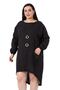 Large Size Buckle Detailed Sleeve Elastic Back Long Linen Black Tunic Dress - 2