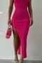 Women's Fuchsia One Shoulder Slit Detail Dress 23S25002 - 3